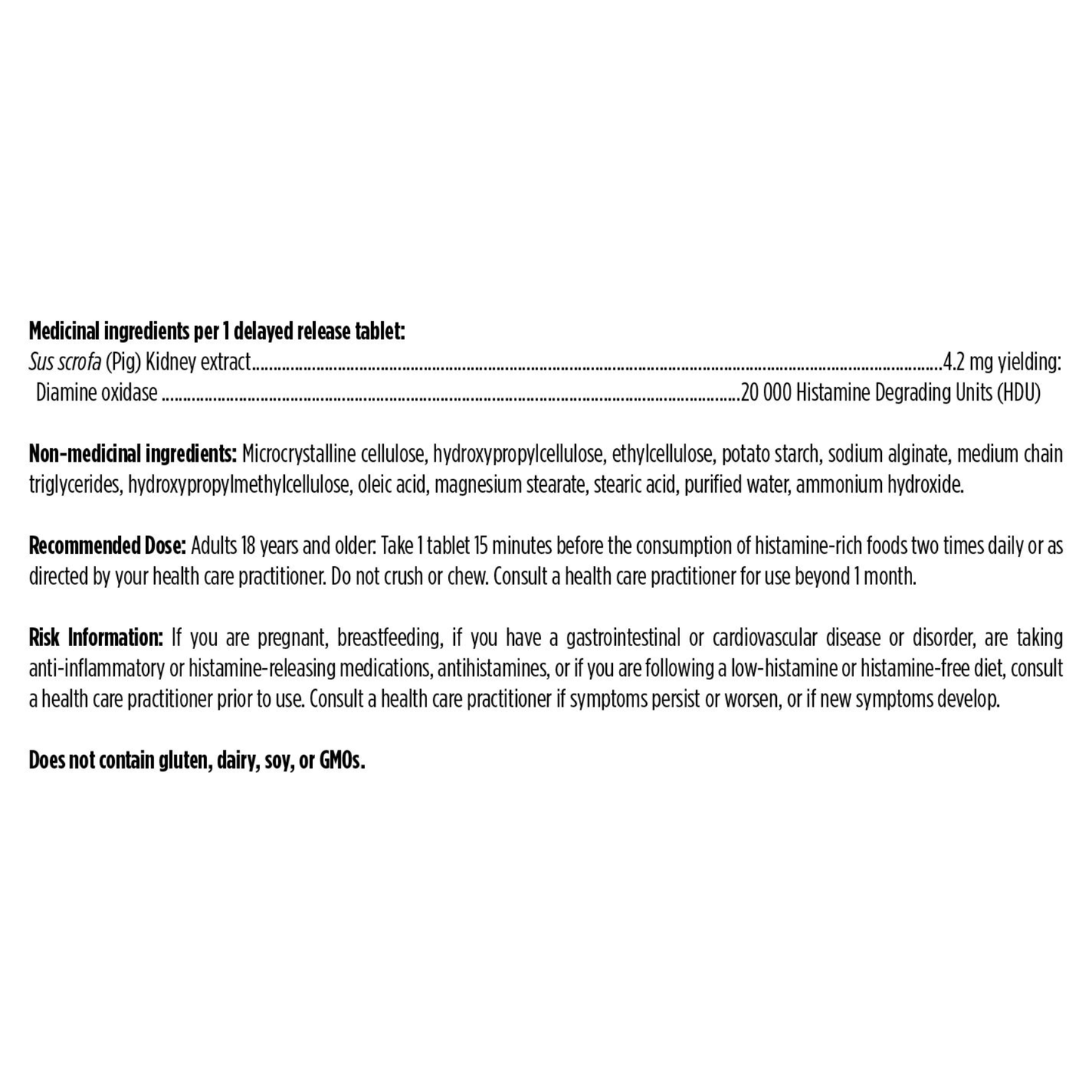 60 Delayed Release Tablets | Designs for Health HistaGest-DAO Nutrition Facts and Usage