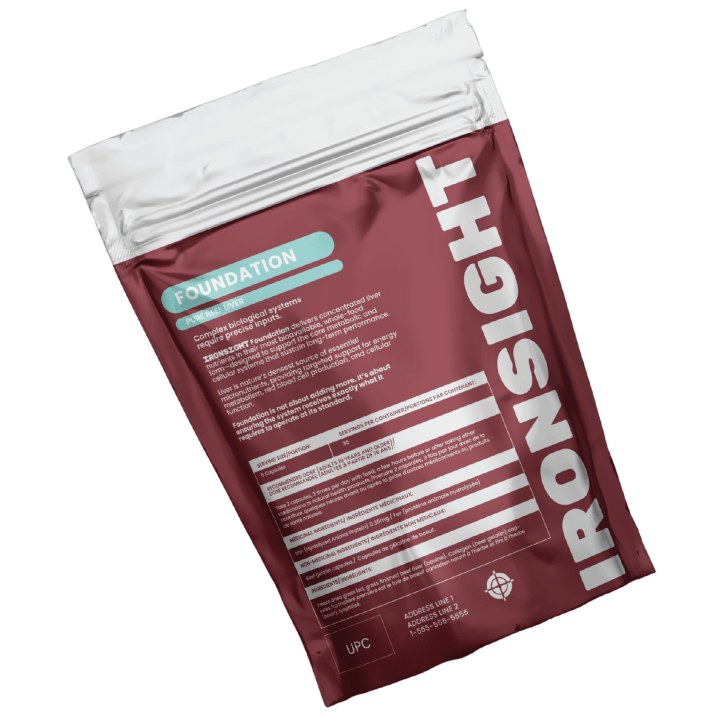 180 Capsules | IRONSIGHT Foundation Pure Beef Liver back label