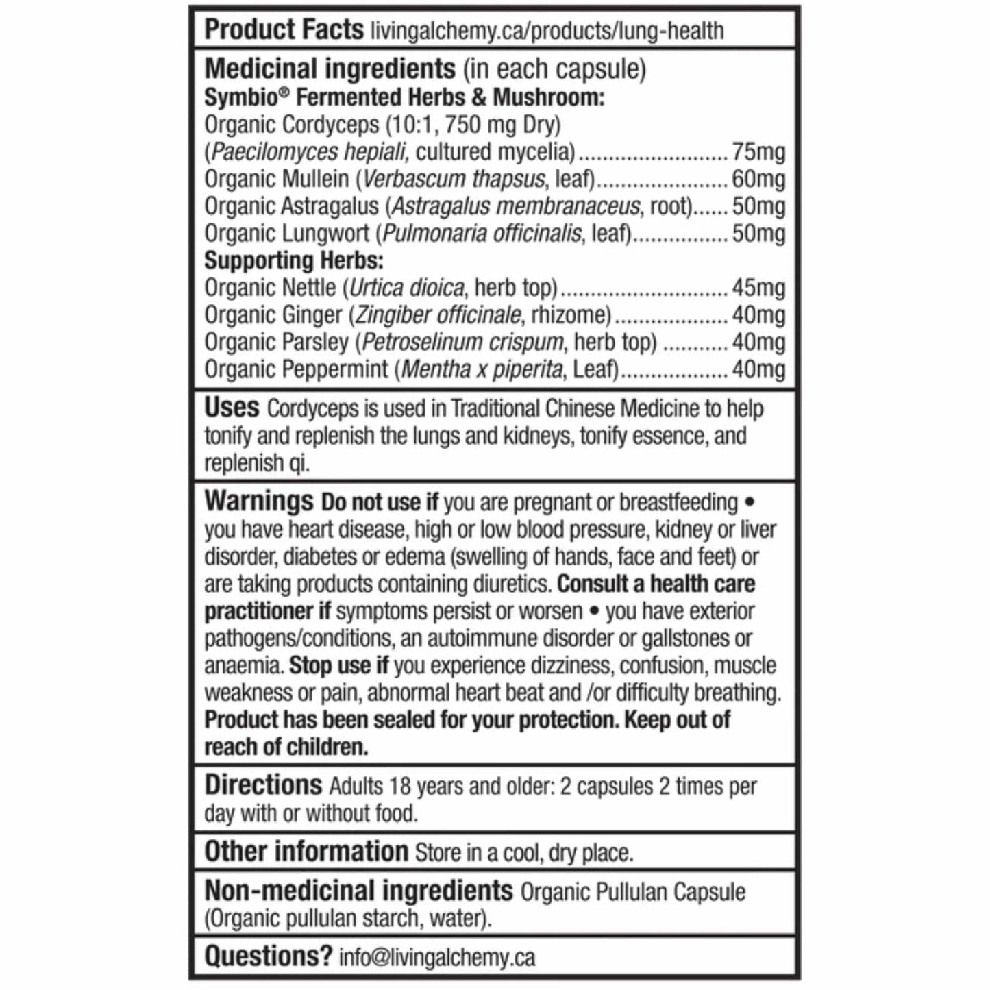 60 Capsules | Living Alchemy Lung Health, Restorative Lung and Respiratory Support