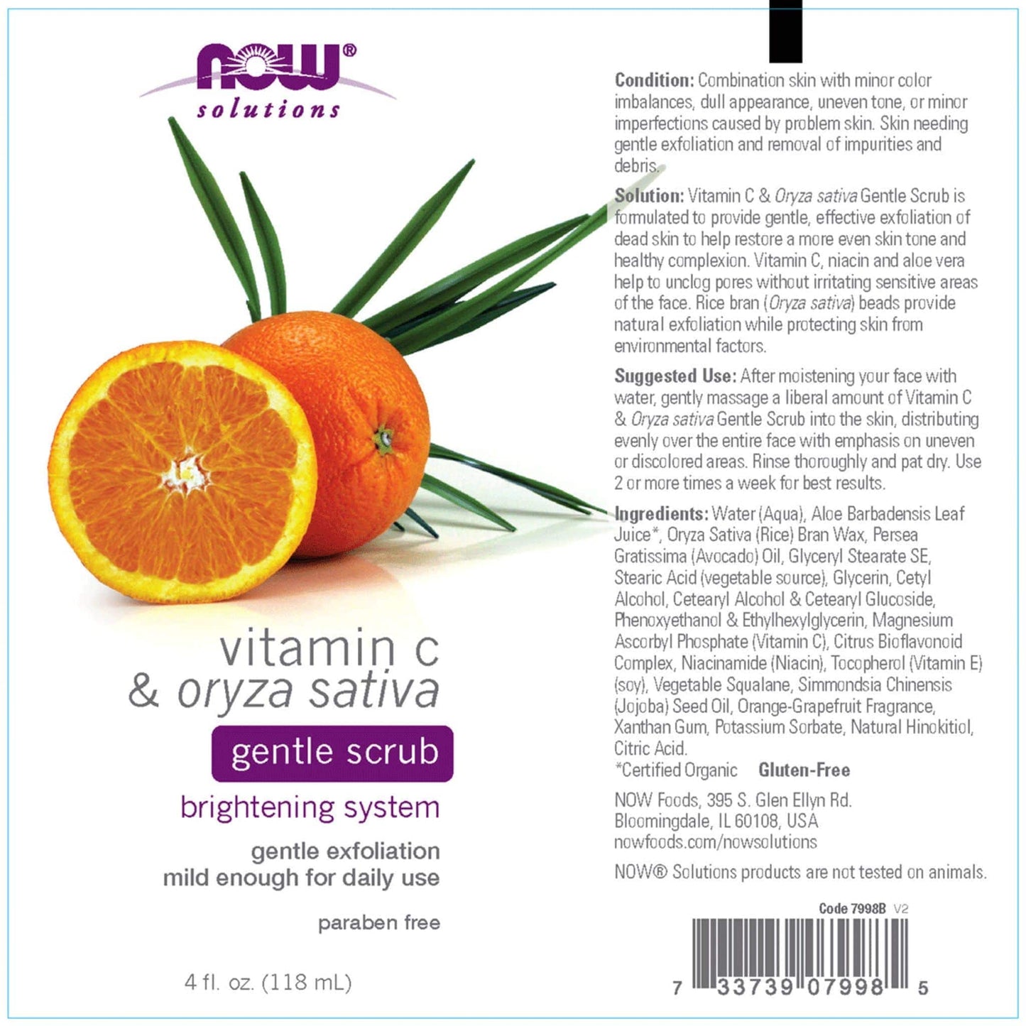 118mL | NOW Solutions Vitamin C & Oryza Sativa Gentle Scrub