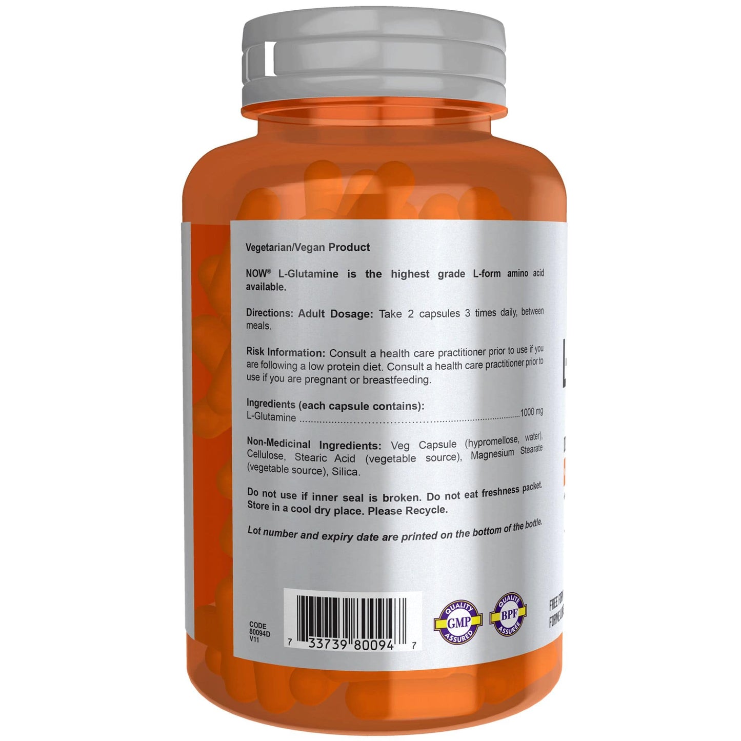 120 Vegetable Capsules | NOW Sports L-Glutamine 1000 mg Double Strength, Amino Acids Free Form