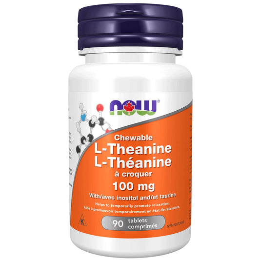 90 Chewable Tablets | Now Chewable L-Theanine 100mg With Inositol and Taurine