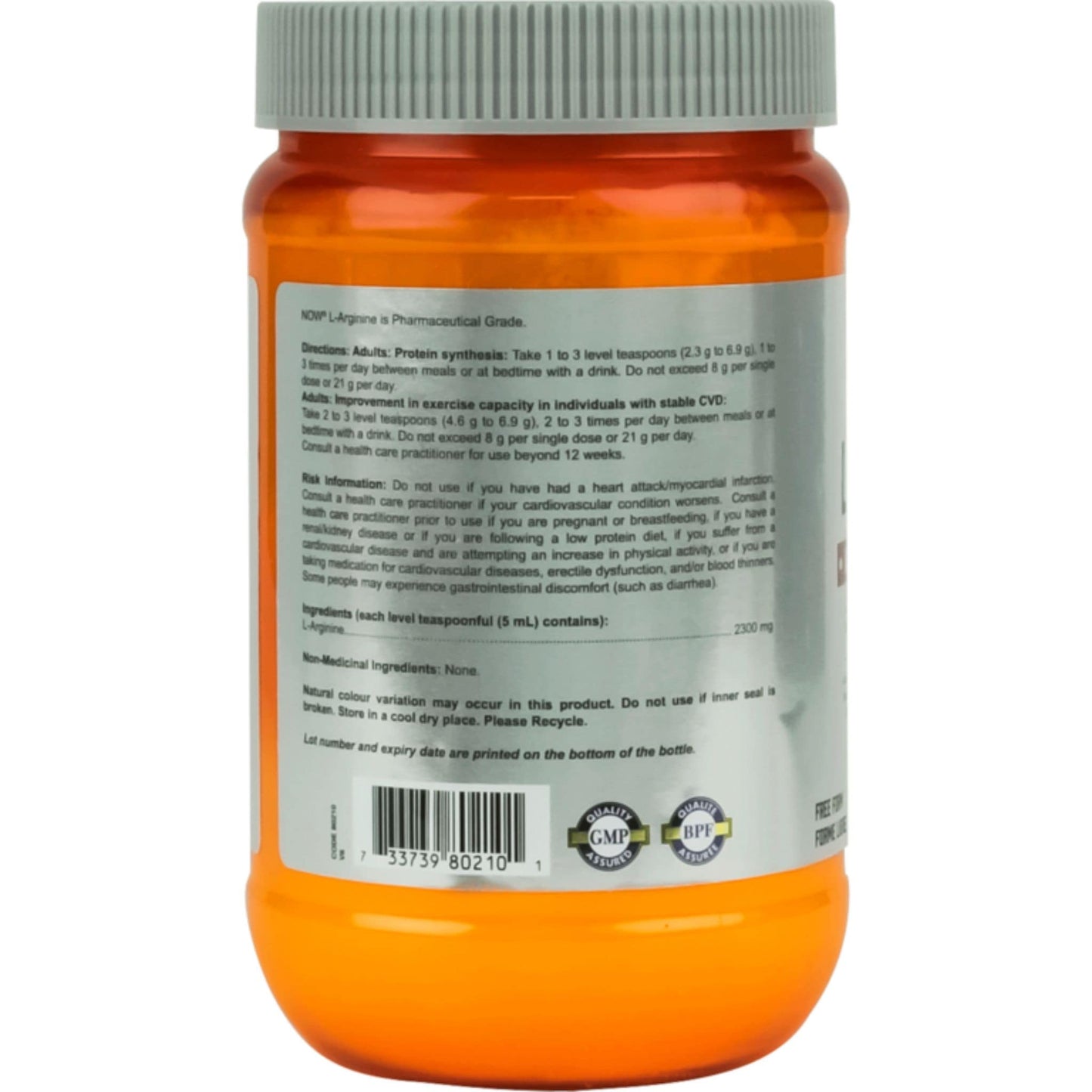 Unflavoured, 454g | NOW Sports L-Arginine Powder, Amino Acids Free Form