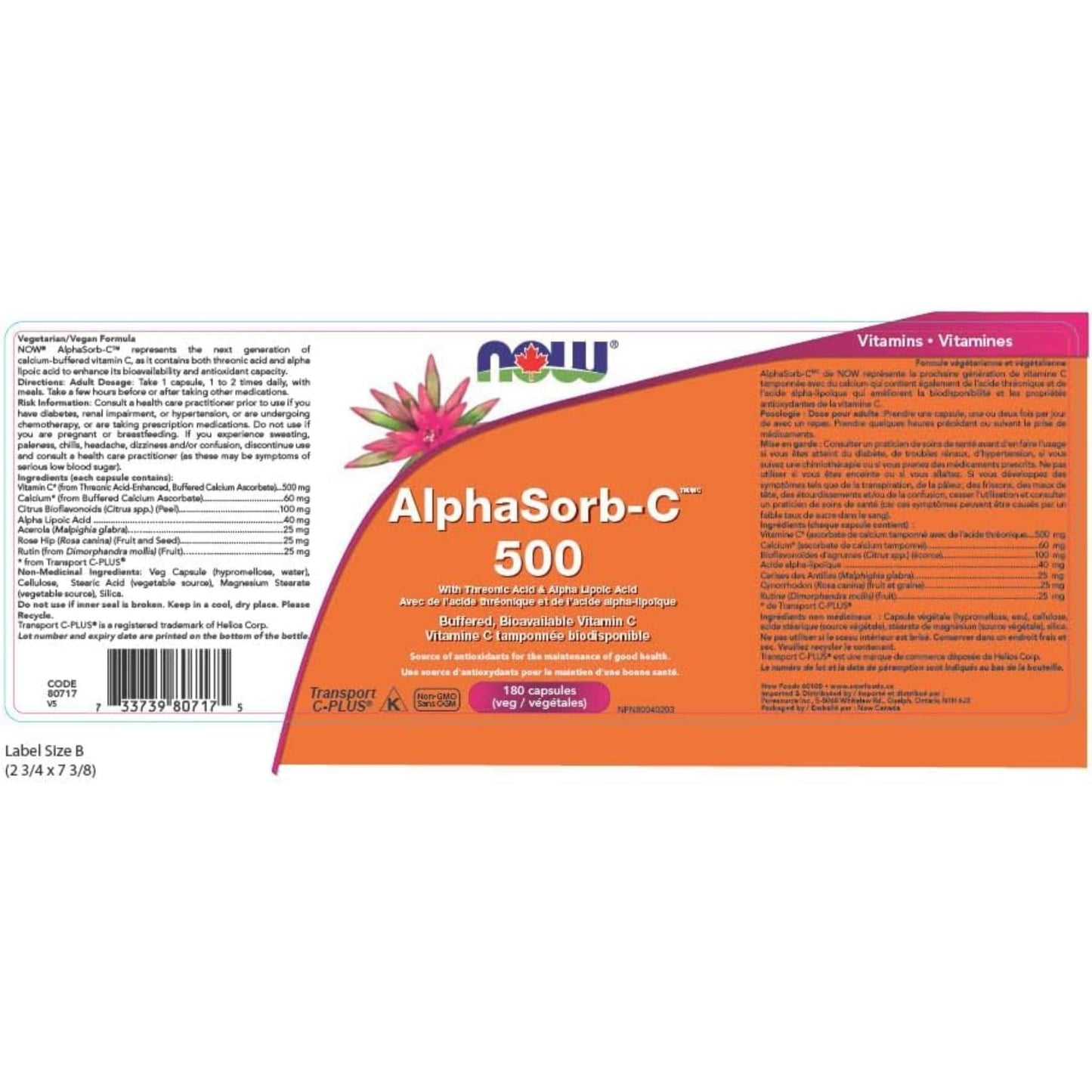 180 VegetableCapsules | NOW AlphaSorb-C 500 mg