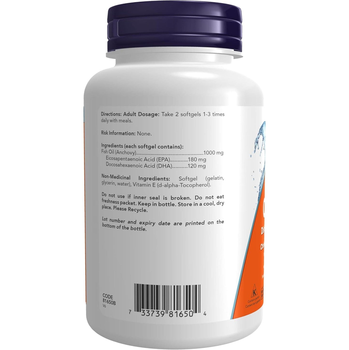 100 Softgels | NOW Omega - 3 1000 mg, Cholesterol-Free, 180 EPA/120 DHA