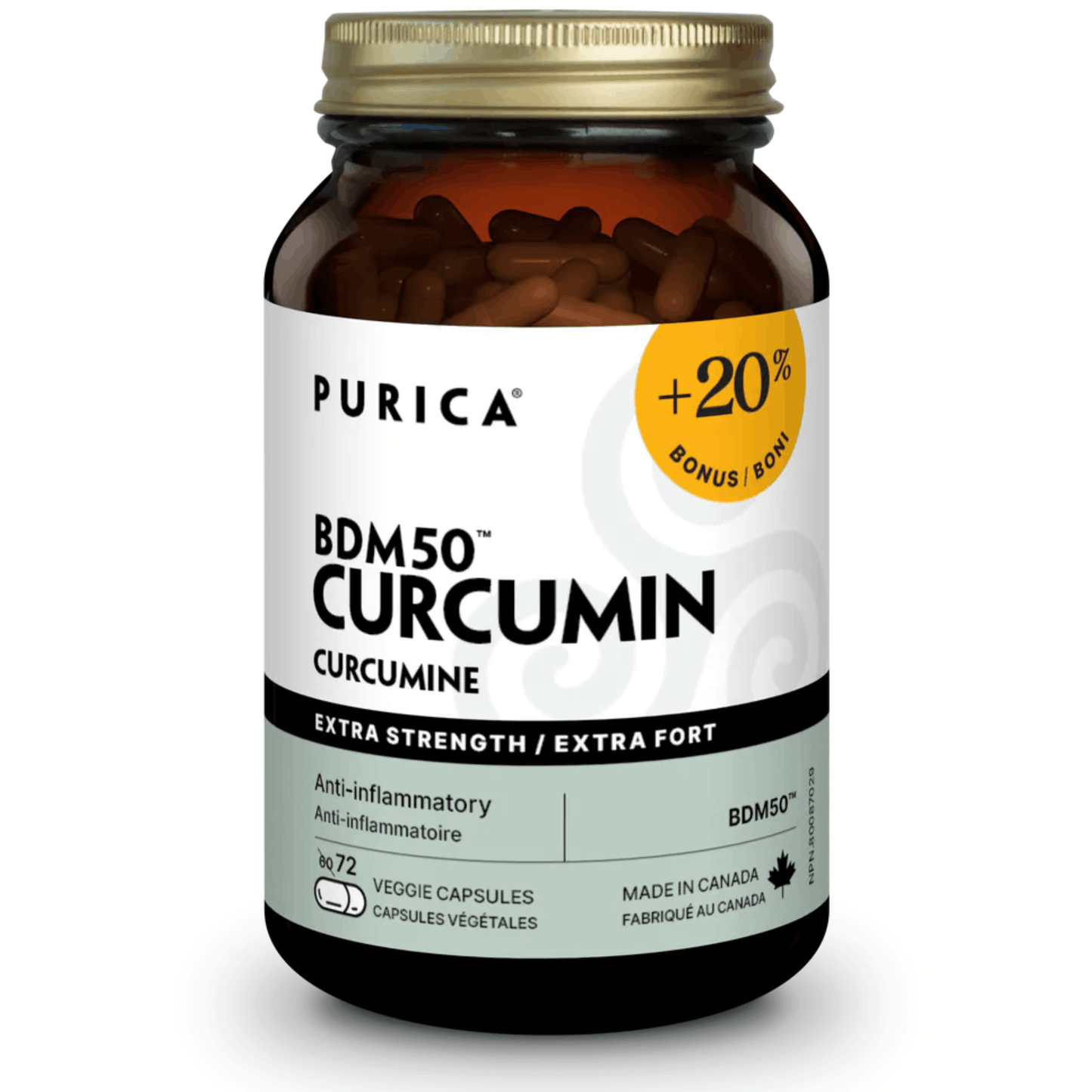 72 Vegetable Capsules | Purica BDM50 Curcumin Extra Strength
