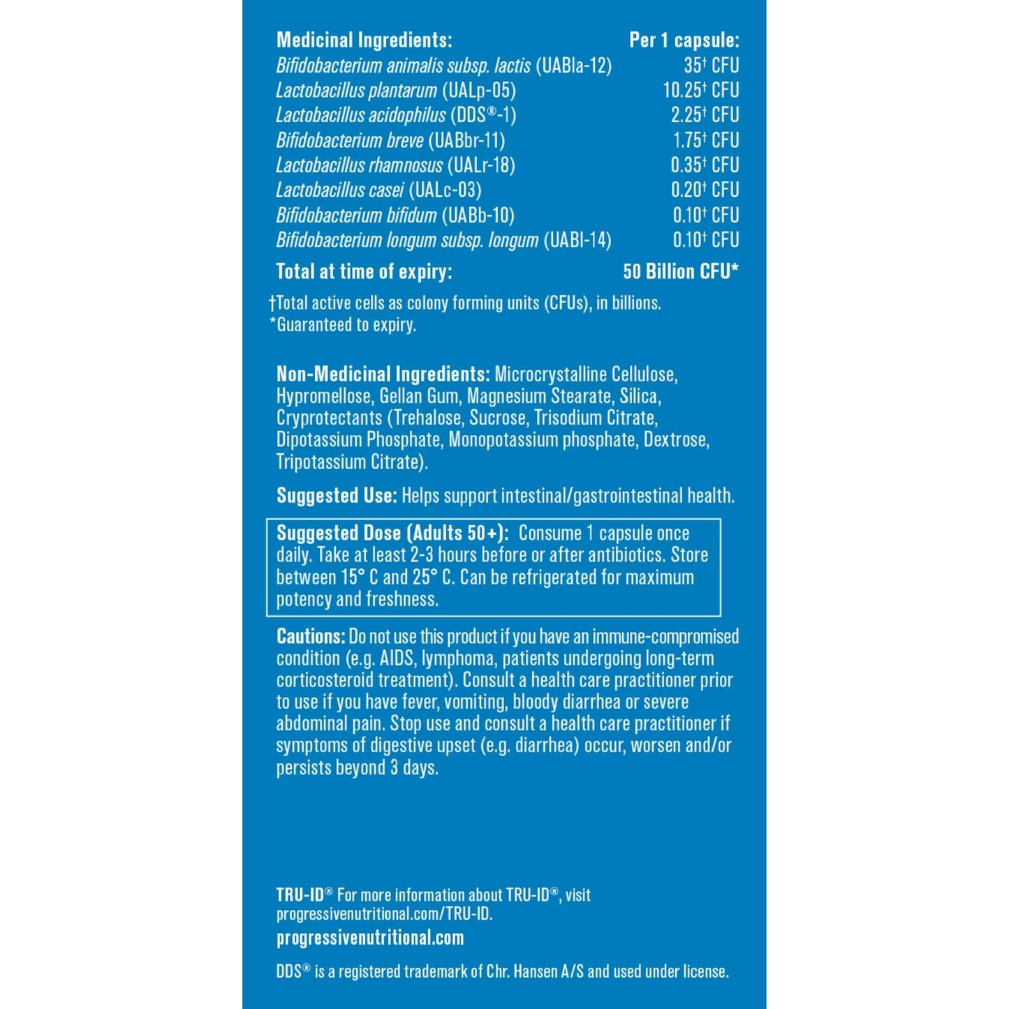 30 Delayed Release Vegetable Capsules | Progressive Perfect Probiotic 50 Billion CFU per capsule 30 delayed release nutrition label