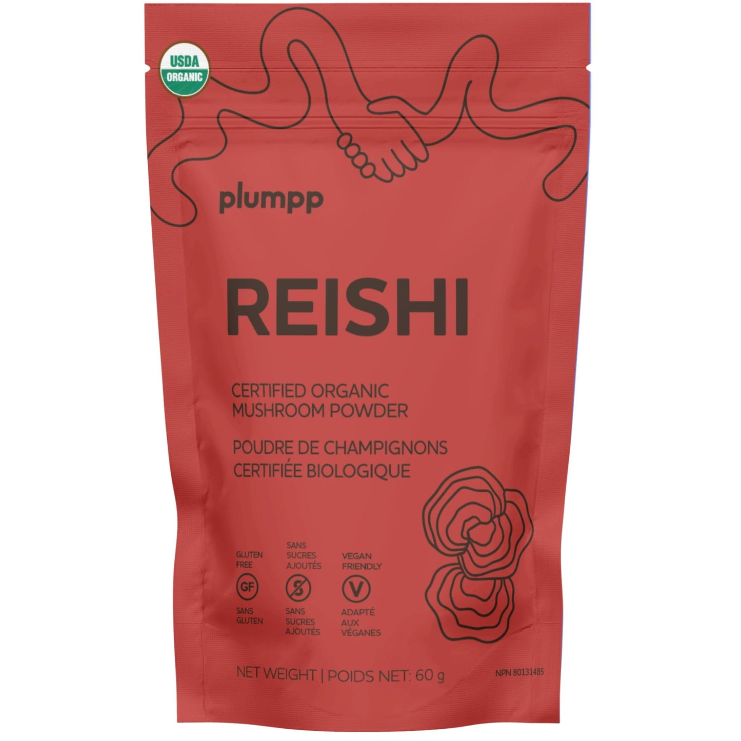 Plumpp Organic Reishi Mushroom Powder, Calming Adaptogen with Beta-Glucans and Triterpenes for Stress and Immune Balance, 60g