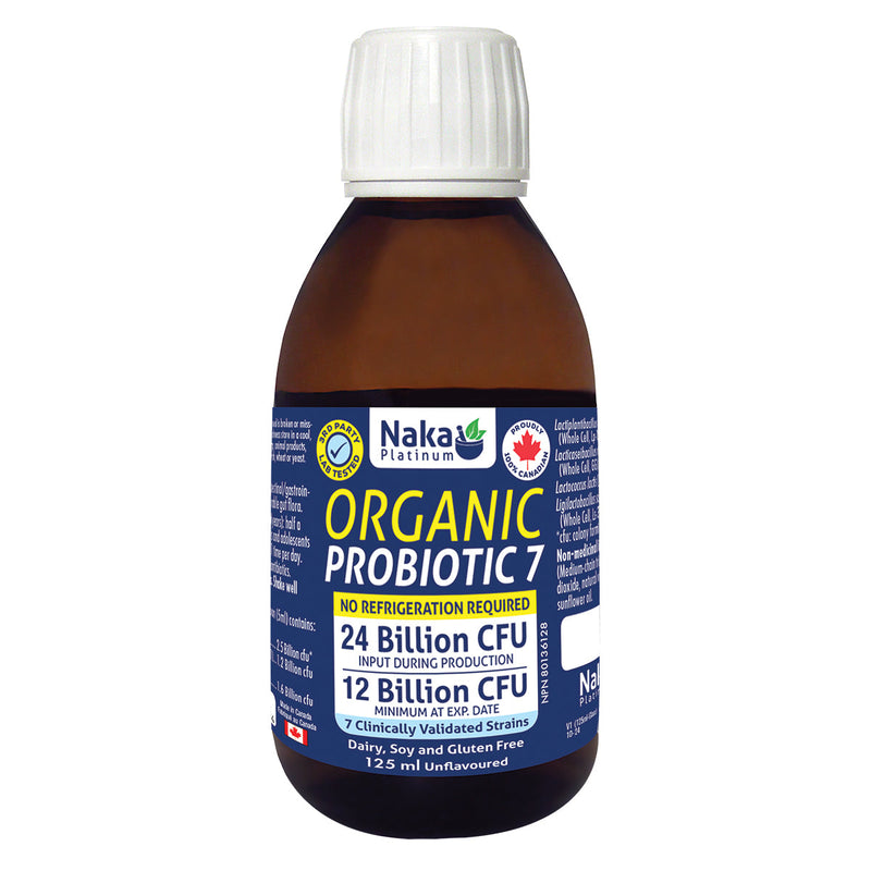 Naka Platinum Organic Probiotic 7 Liquid, 7 Clinically Validated Strains, Shelf Stable, 125ml