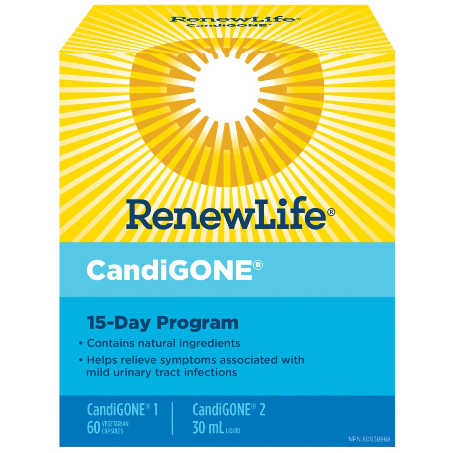60 Vegetarian Capsules and 30mL | RenewLife CandiGONE 15-Day Kit Program