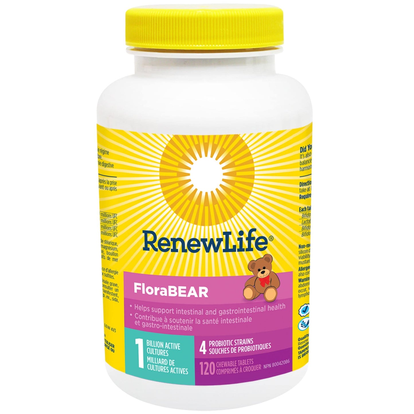 120 Chewable Tablets | RenewLife FloraBear, 1 Billion Active Cultures, 4 Probiotic Strains