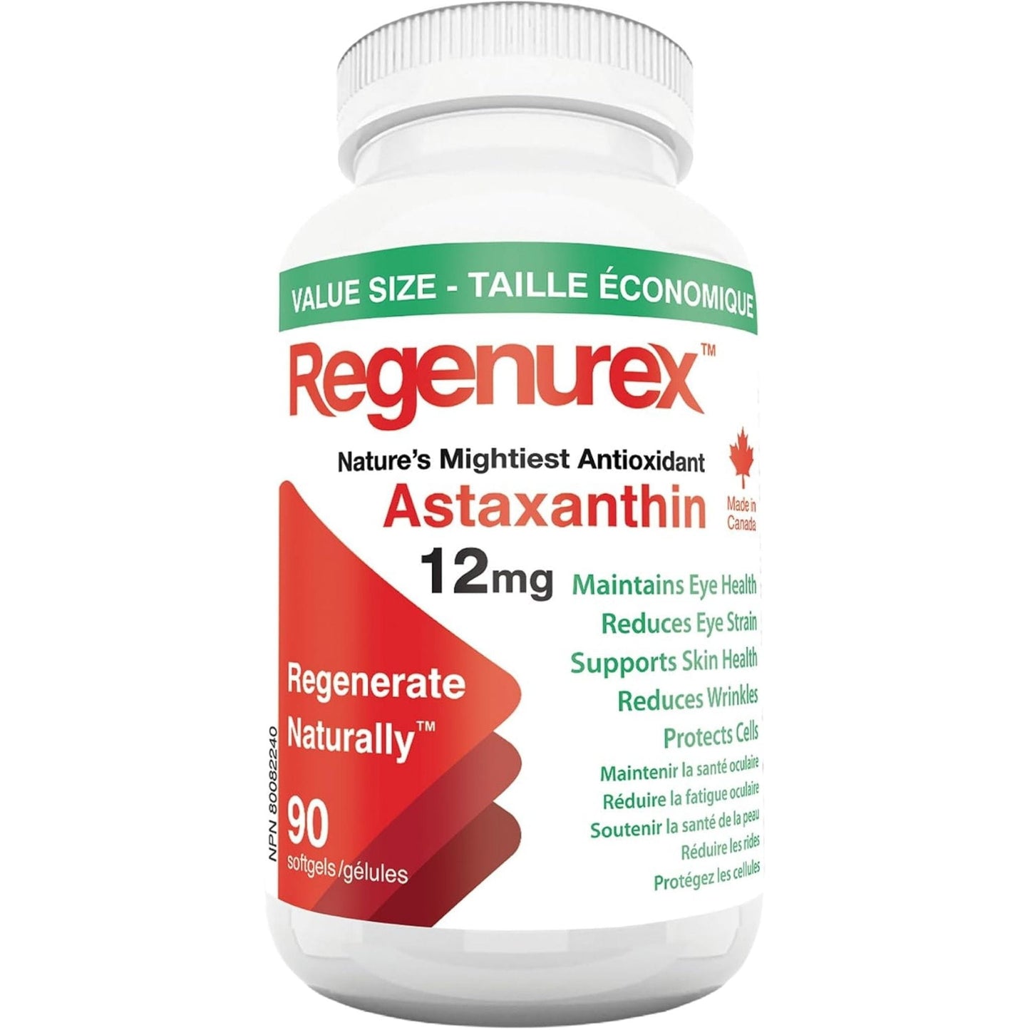 Regenurex Astaxanthin 12mg with MCT Oil for Optimal Absorption, One a Day Formula, 60-90 Softgels