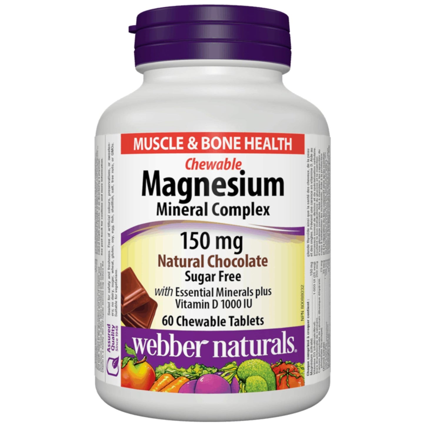 Natural Chocolate 60 Chewable Tablets | Webber Naturals Magnesium Mineral Complex Chewable 150mg // natural chocolate flavour