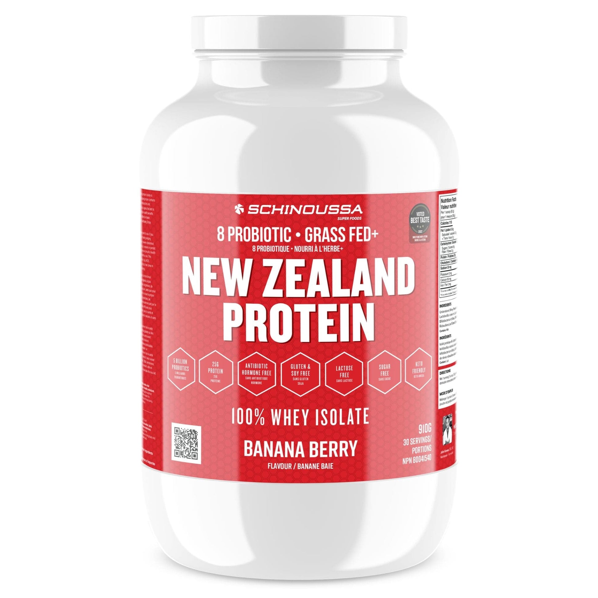 Banana Berry | Schinoussa New Zealand Protein 8 Probiotic 100% Whey Isolate // Banana Berry flavour