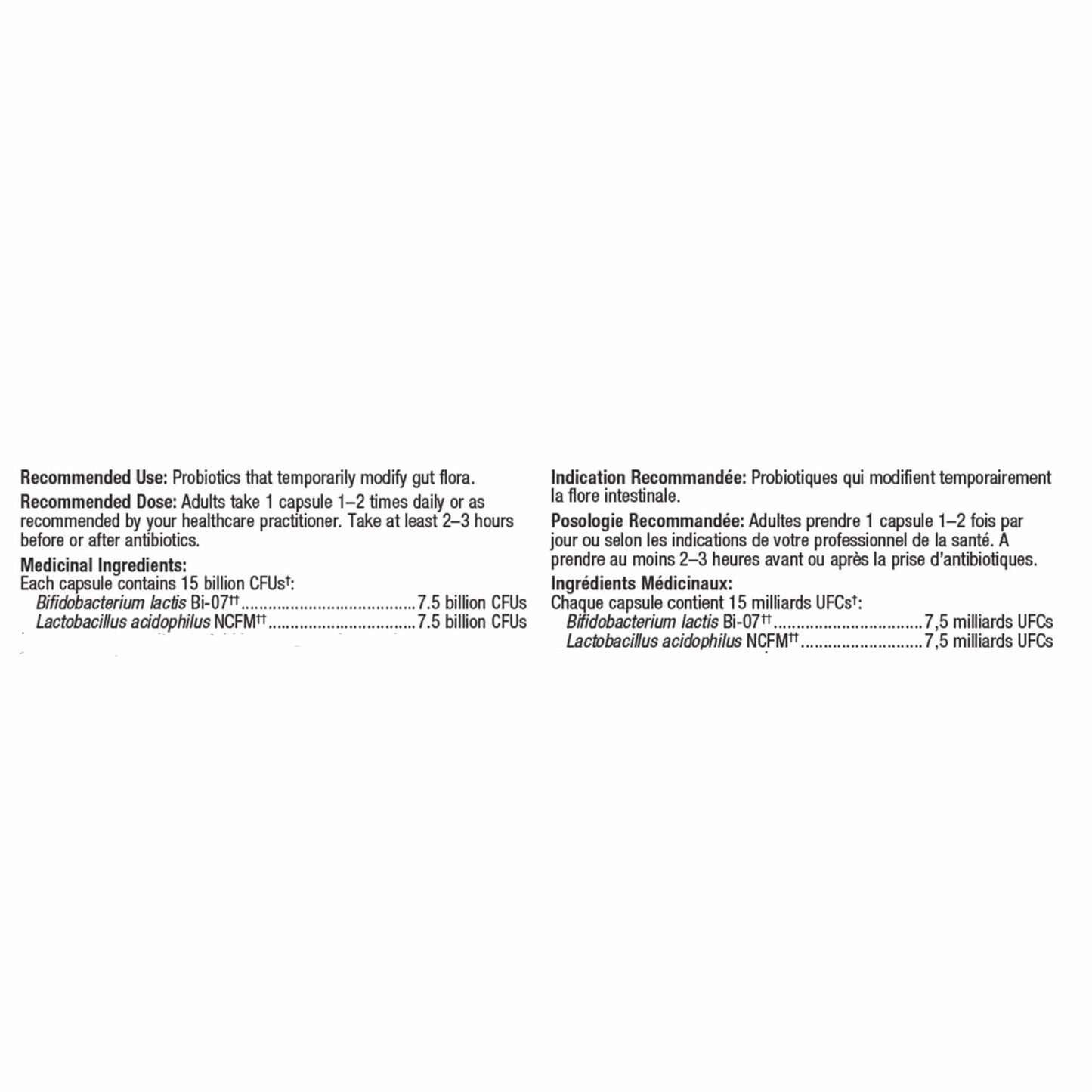 60 Capsules | Metagenics UltraFlora Balance Nutrition Label