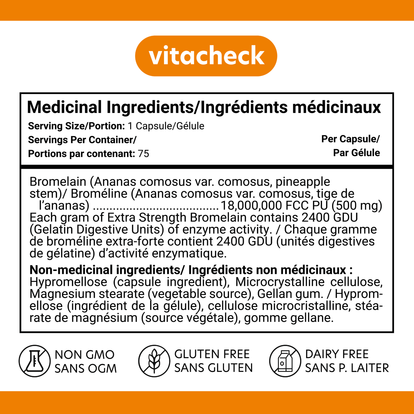 75 Delayed Release Vegetable Capsules | Vitacheck Bromelain
