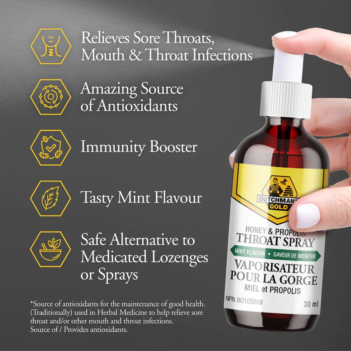 dutchmans-gold-honey-and-propolis-throat-spray-30ml-facts
