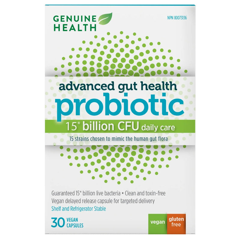 Genuine Health Advanced Gut Health Probiotic, 15 Billion CFU, Shelf and Refrigerator Stable