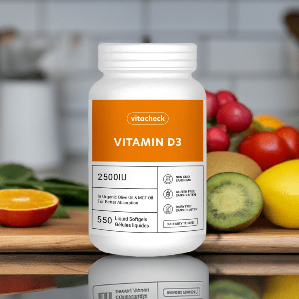 Vitacheck Vitamin D3 2500IU Softgels Extra Strength, In Organic Olive Oil & MCT Oil For Better Absorption, 180-550 Softgels