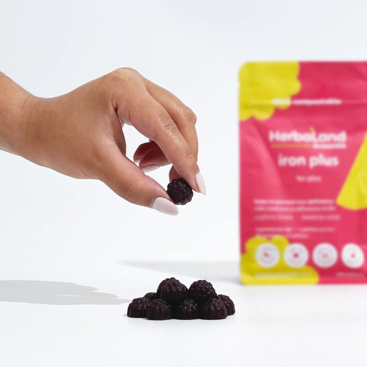 Herbaland Iron Plus 9mg Iron Gummies, Vegan, Gluten-Free, Sugar-Free, 90 Gummies