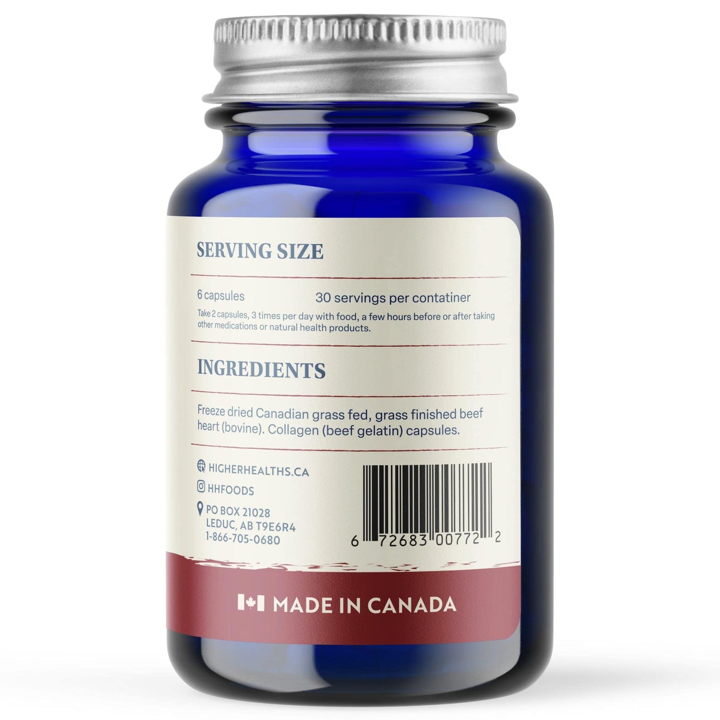 Higher Healths Grass-Fed Beef Heart 500mg, 180 Capsules