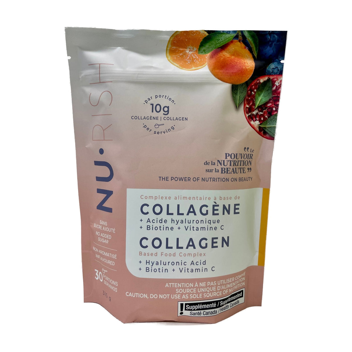 NuRish Complex Collagen Powder, Bovine Collagen with Hyaluronic Acid, Vitamin C and Biotin, Unflavoured, 315g
