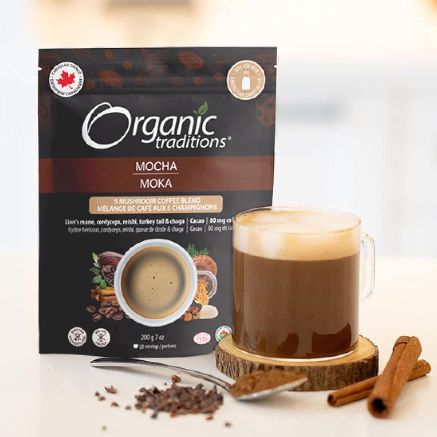 100g | Organic Traditions Mocha 5 Mushroom Coffee Blend 3.5oz // Infographic