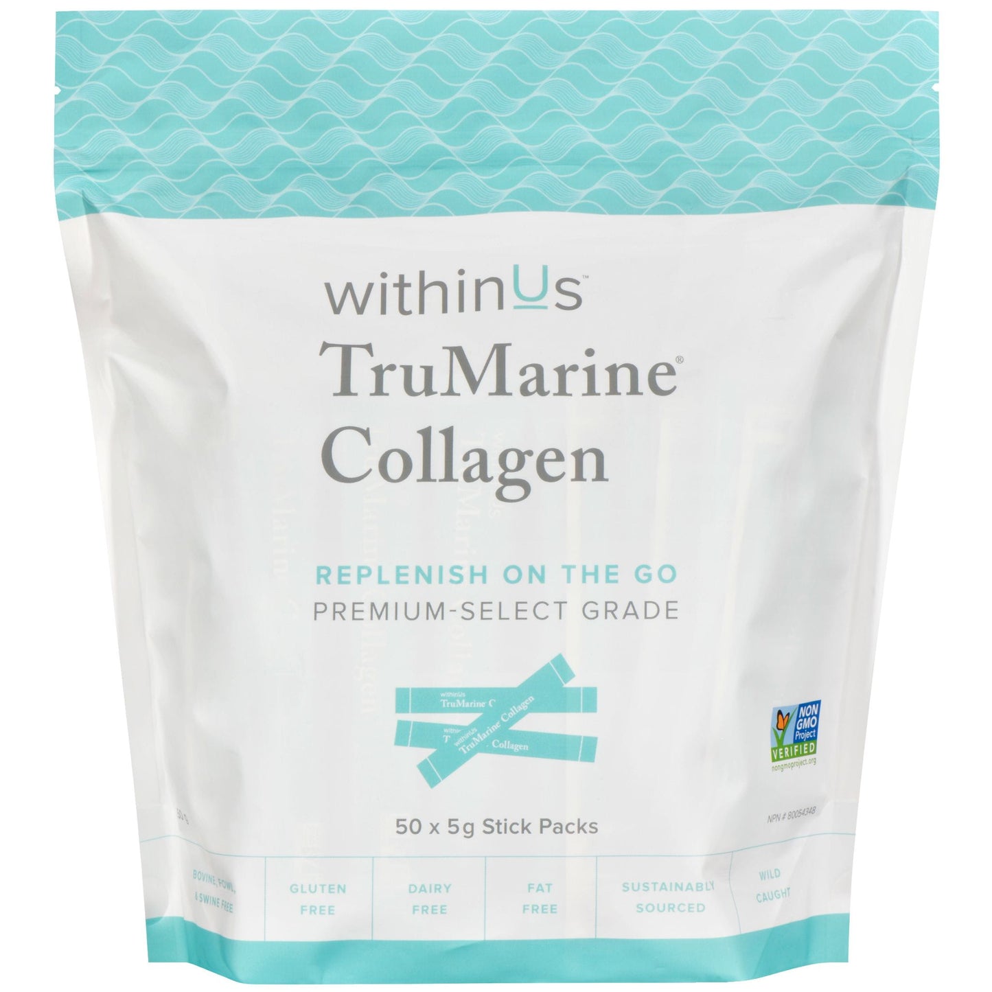 withinUs TruMarine Collagen, 5000mg Hydrolyzed Marine Collagen from Wild-Caught Fish Scales, Unflavoured, Jar Box or Stick Pouch
