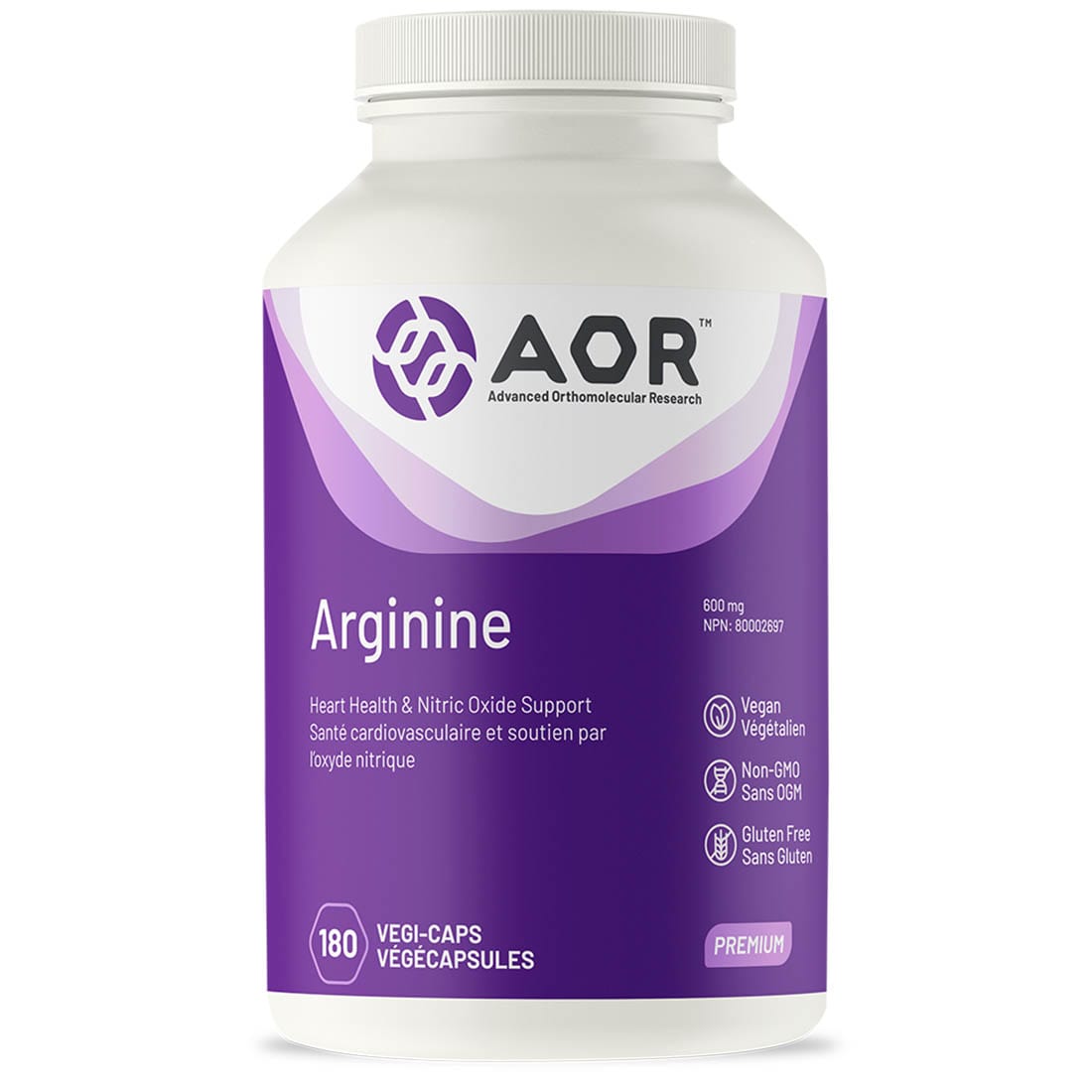 AOR Arginine, 600mg, 180 Vegi-Capsules