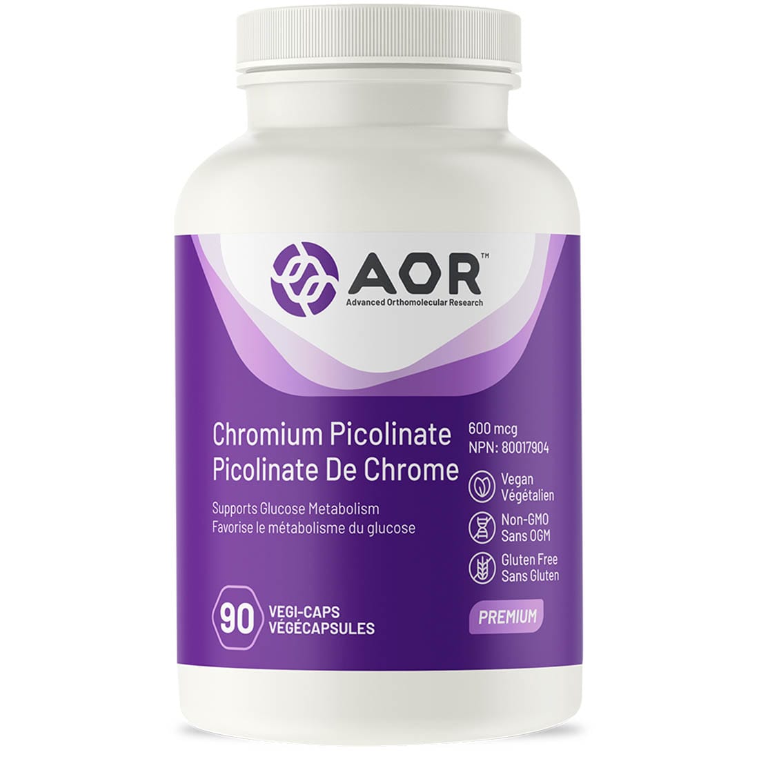 AOR Chromium Picolinate, 600mcg, 90 Vegi-Capsules