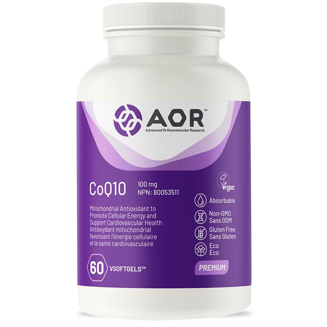 AOR CoQ10 100mg, 60 Vegi-Softgels