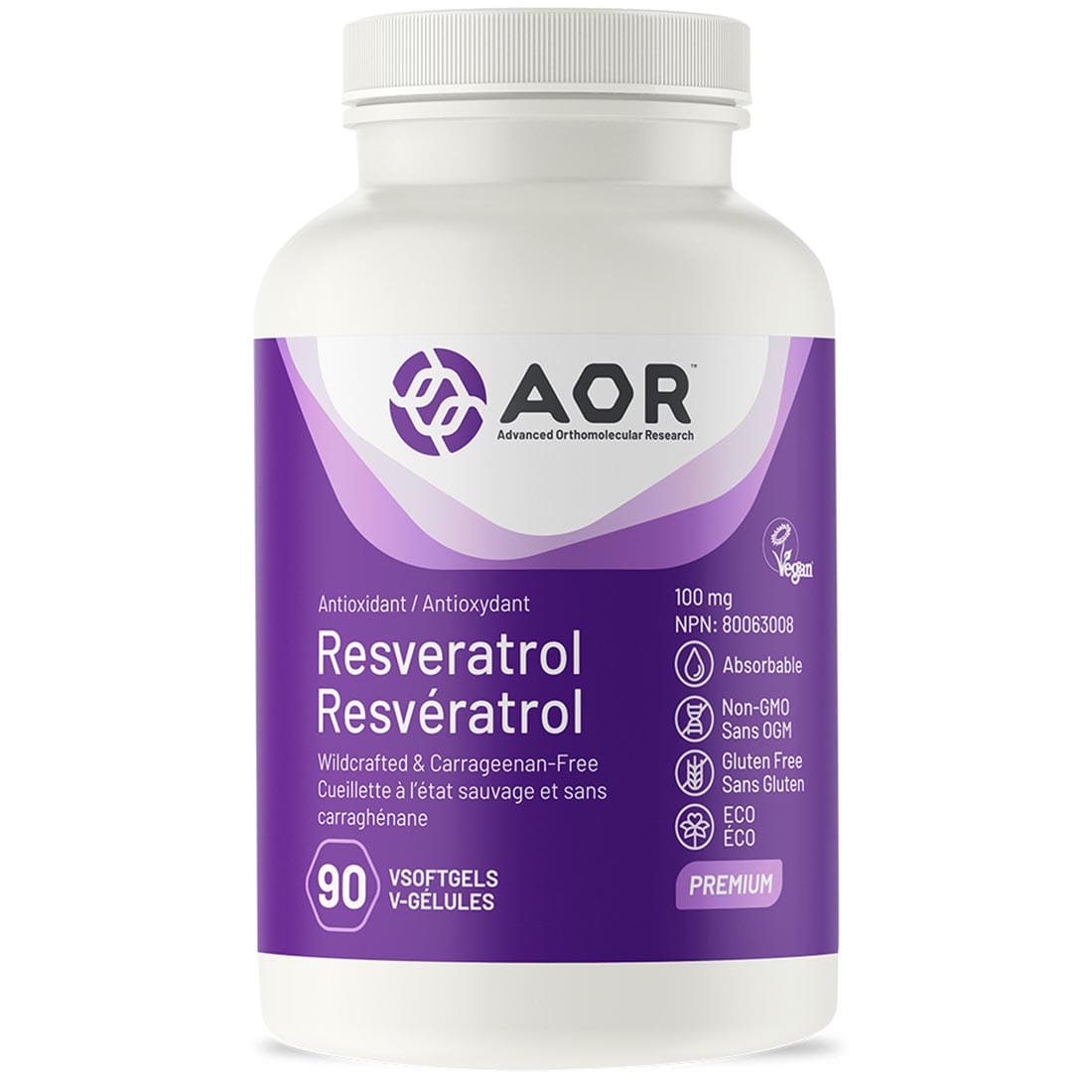 AOR Resveratrol 100mg, 90 Vegi-Softgels