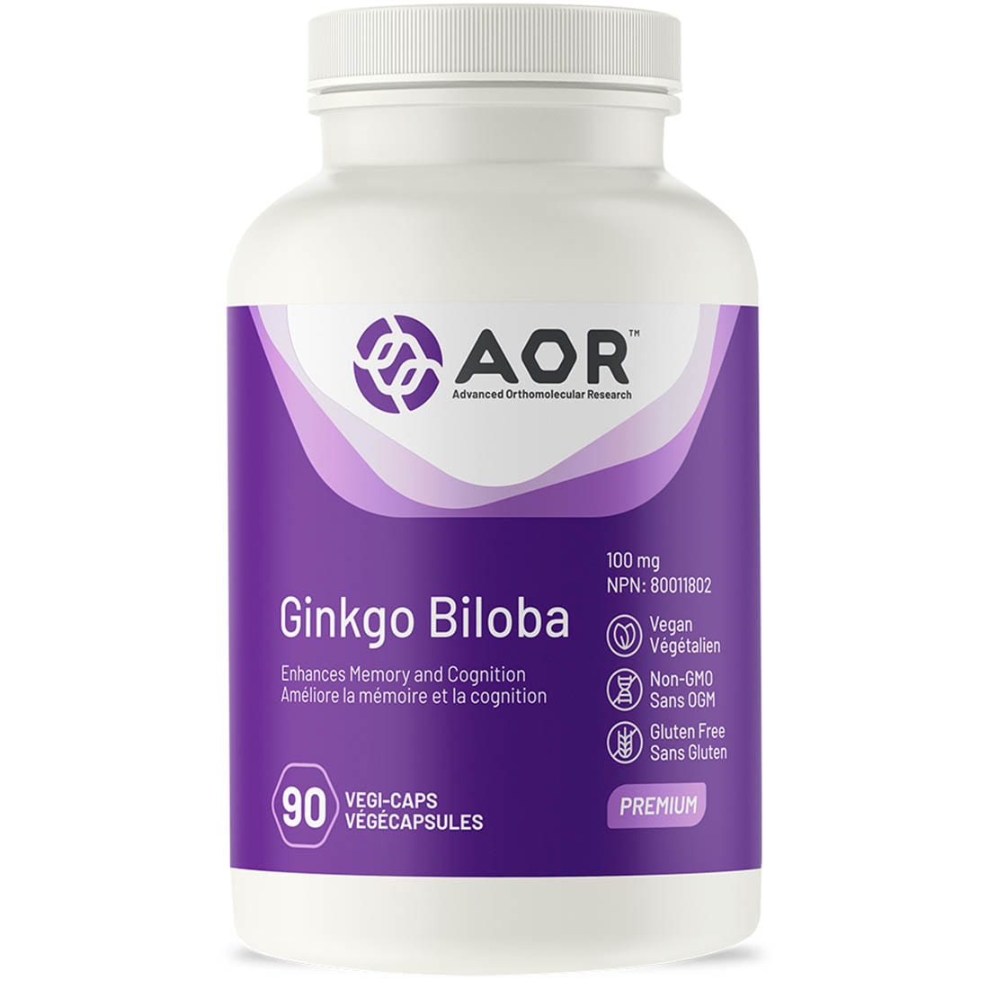 AOR Ginkgo Biloba, 100mg, 90 Vegi-Capsules