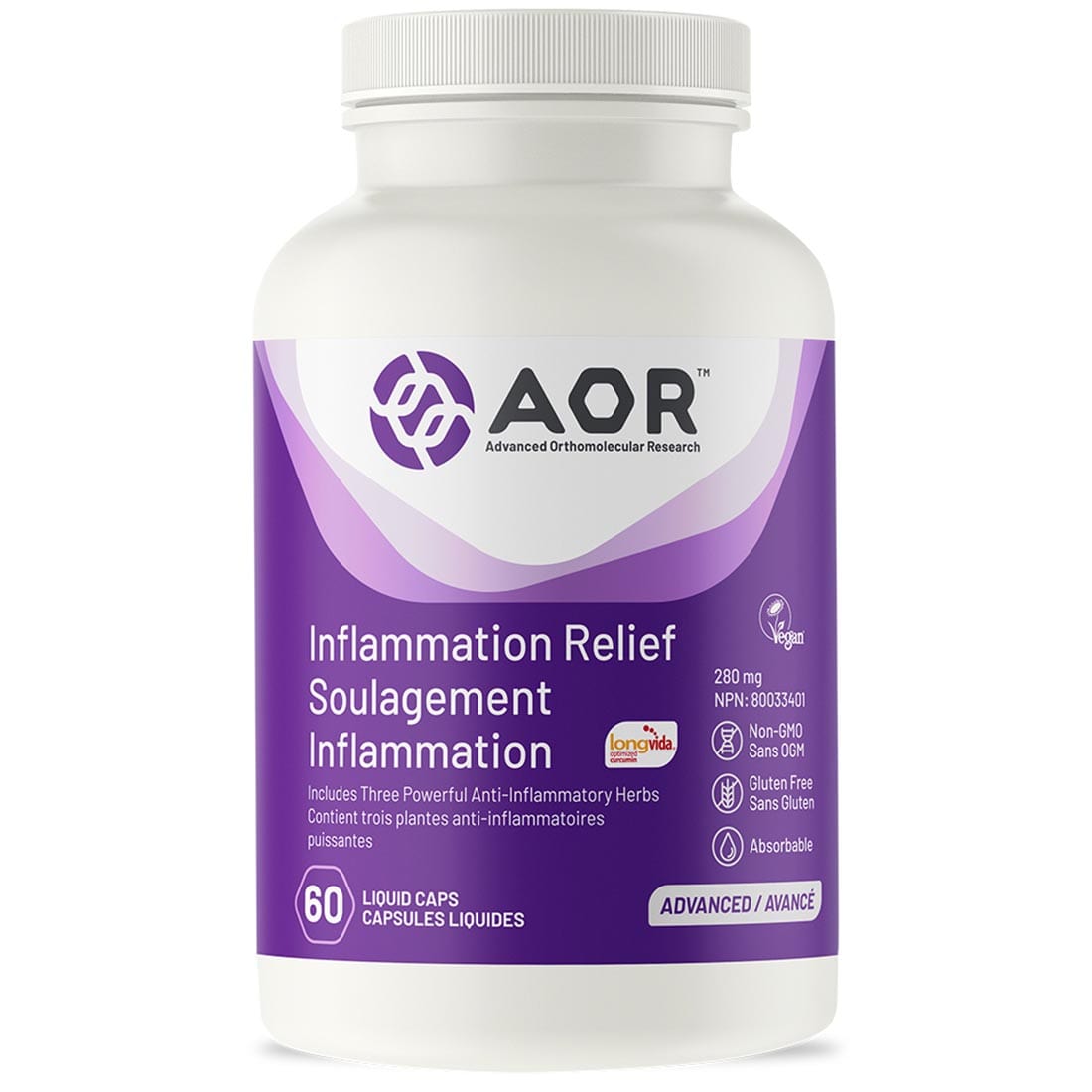 AOR Inflammation Relief, 280mg, 60 Liquid Vegi-Capsules