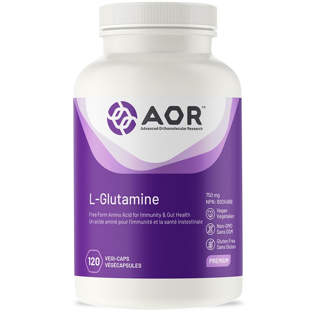 AOR L-Glutamine, 750mg, 120 Vegi-Capsules