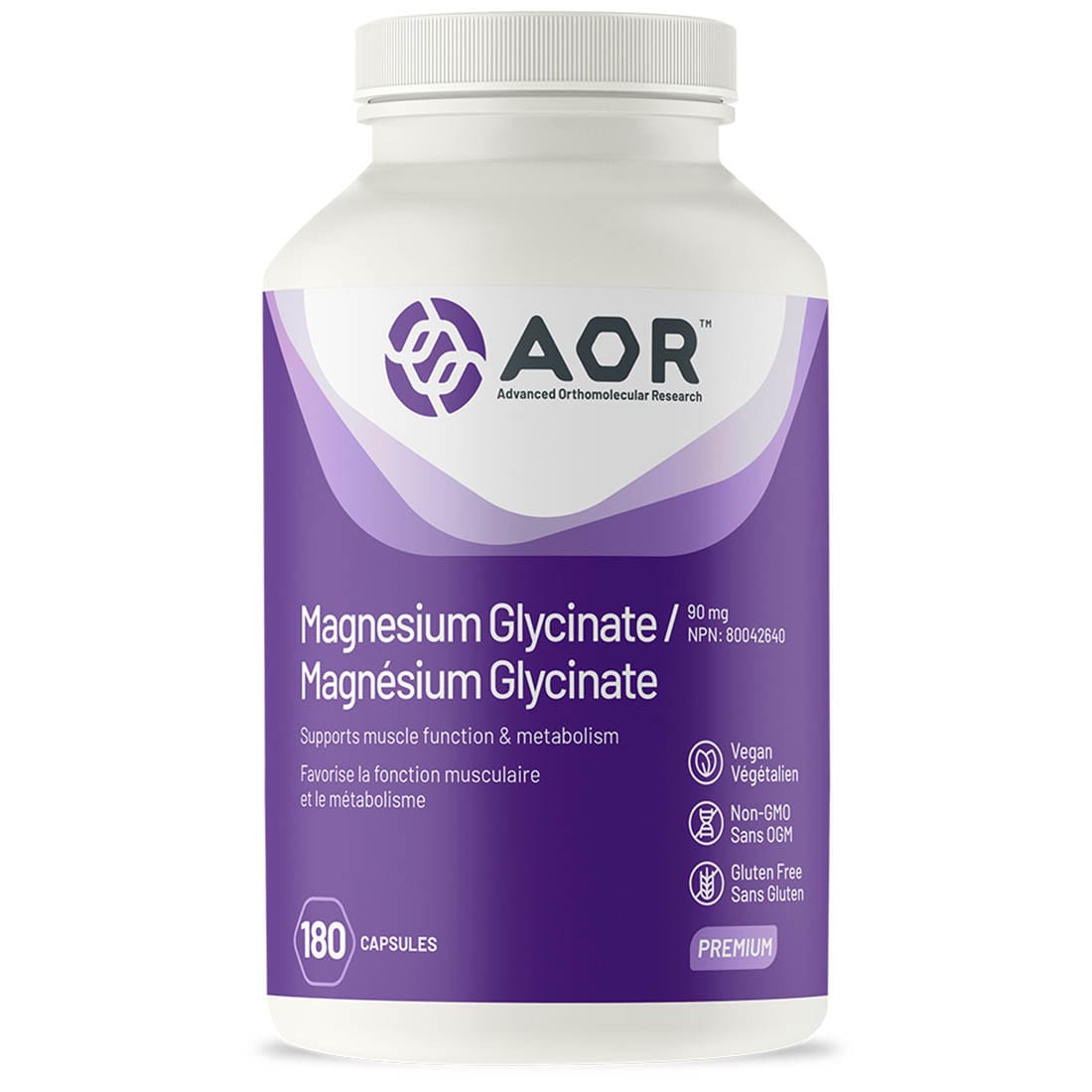 AOR Magnesium Glycinate 90mg, 90-360 Capsules