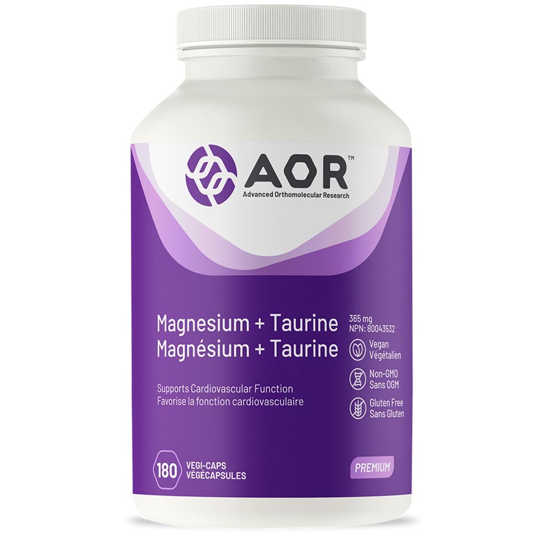 AOR Magnesium + Taurine (65mg + 300mg), 180 Vegi-Capsules