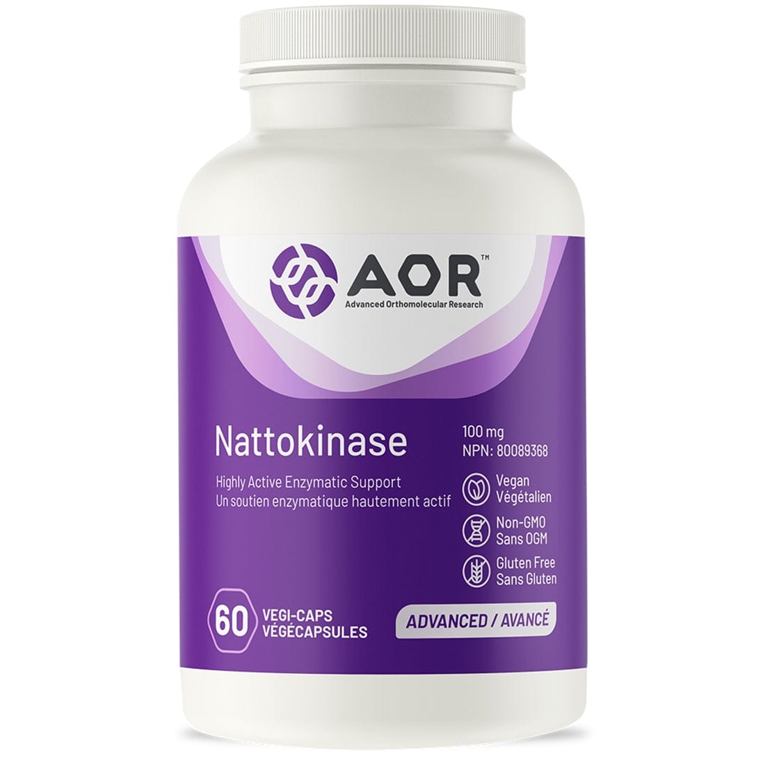 AOR Nattokinase 100mg, Fermented Whole Food Enzyme for Cardiovascular Health, 30-60 Vegetable Capsules