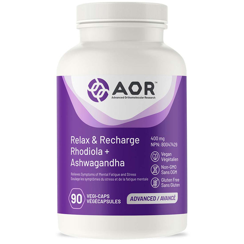 AOR Relax & Recharge, Rhodiola with Ashwagandha Adaptogens for Stress and Focus, 90 Vegi-Capsules