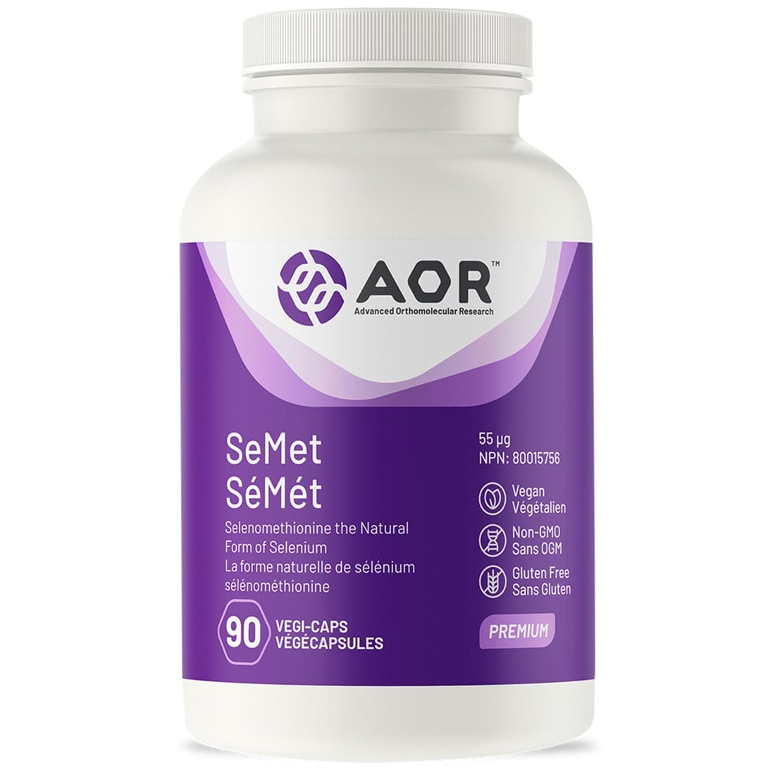 AOR SeMet Selenuim, 55ug, Selenomethionine, Highly Absorbable, 90 Vegi-Capsules