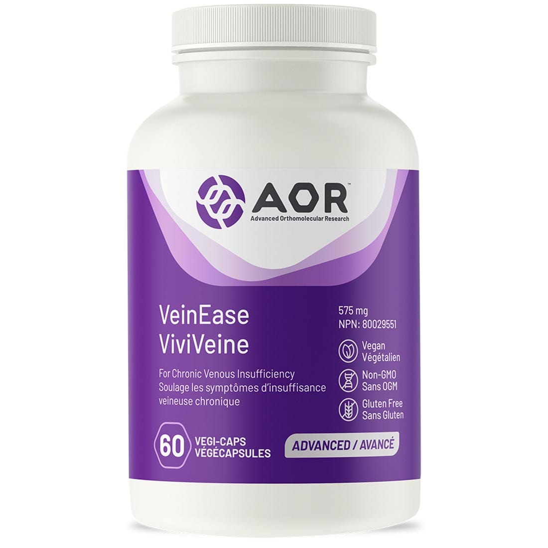 AOR VeinEase, 575mg, 60 Vegi-Capsules
