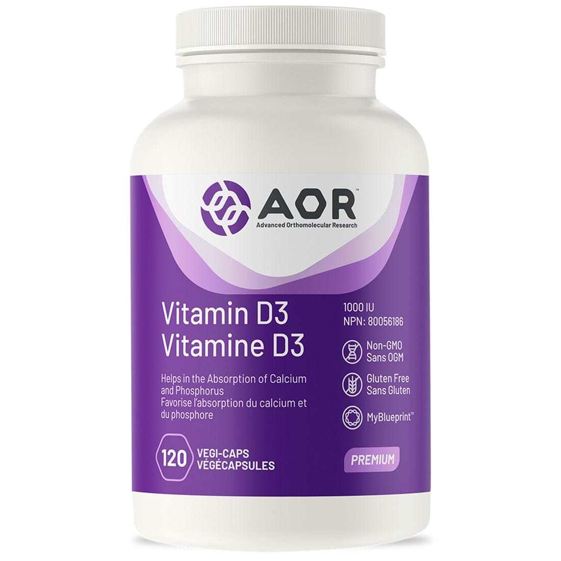 AOR Vitamin D3, 1000IU, 120 Vegi-Capsules
