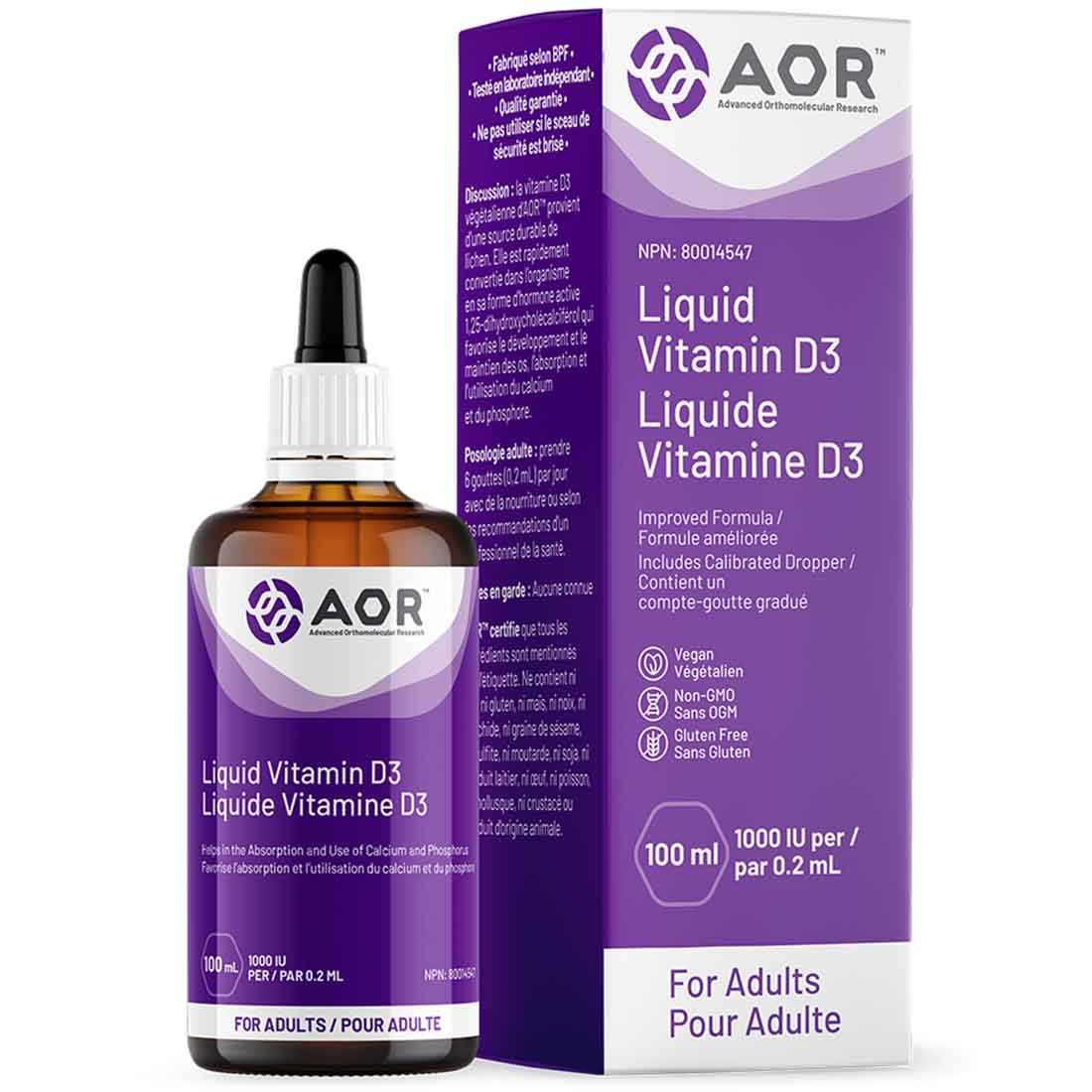 AOR Vitamin D3 Liquid Vitamin D Drops Adult, 1000IU Liquid
