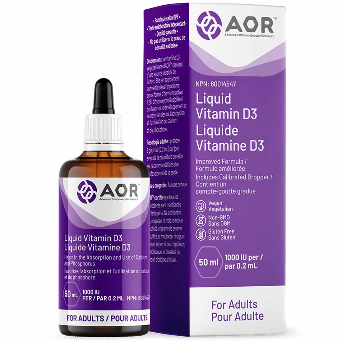 AOR Vitamin D3 Liquid Vitamin D Drops Adult, 1000IU Liquid
