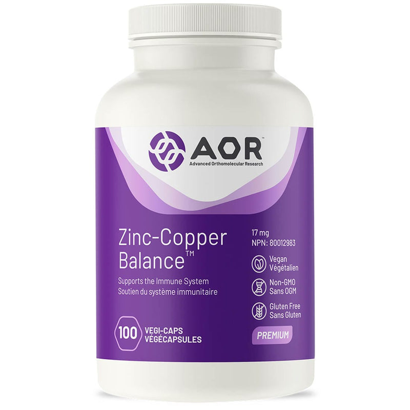 AOR Zinc-Copper Balance, Zinc 15mg with Copper 2mg in a Pre-Balanced Ratio, 100 Vegi-Capsules