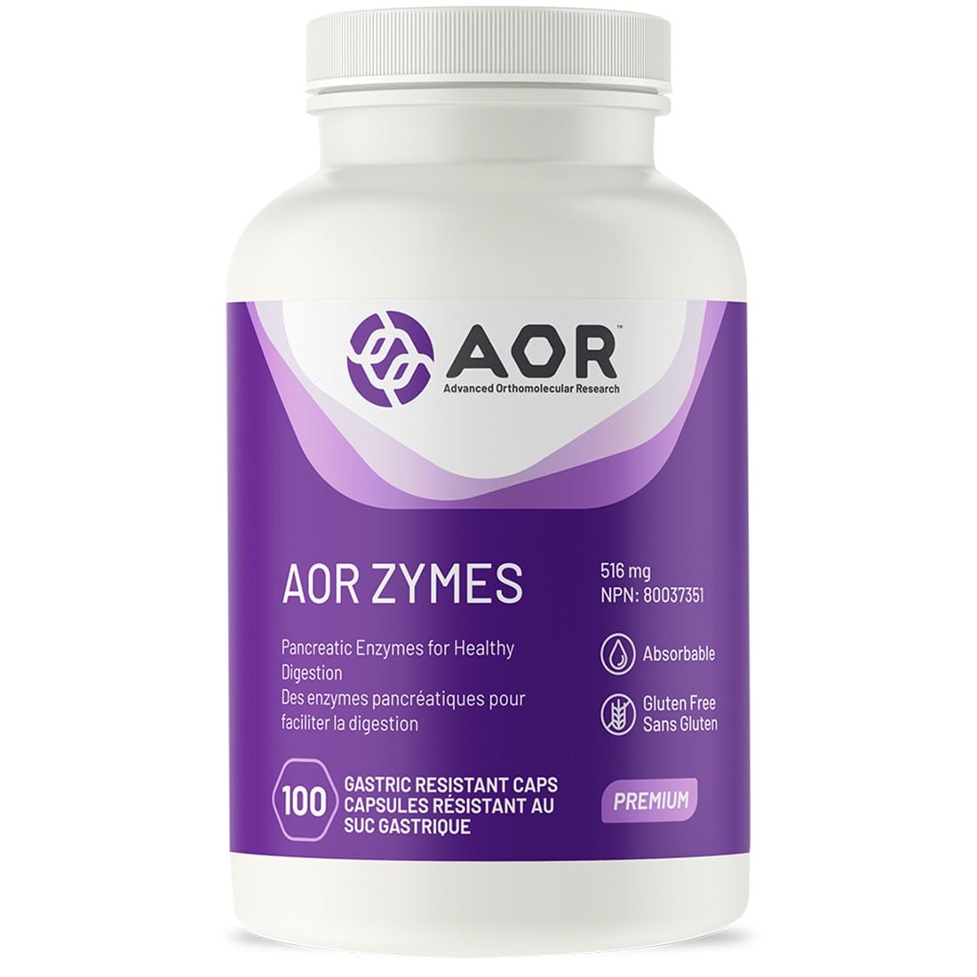 AOR Zymes 516mg, Porcine Derived Pancreatic Enzymes, Digestive Aid, 100 Vegi-Capsules