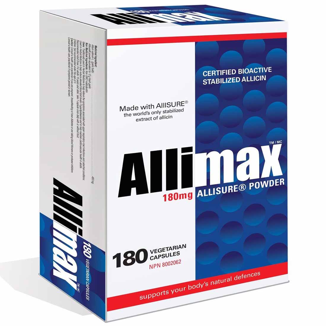 Allimax 180mg Stabilized Allicin, Certified Bioactive Fresh, Raw Garlic, Optimized Immune System Support