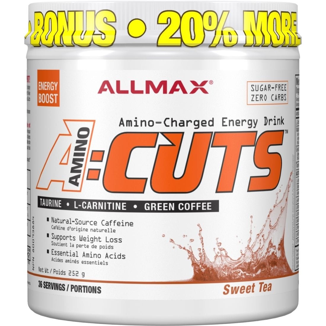 Allmax A:Cuts Aminocuts Amino-Charged Energy Drink, 4.2g Amino Acids, Sugar-Free, 36 Servings