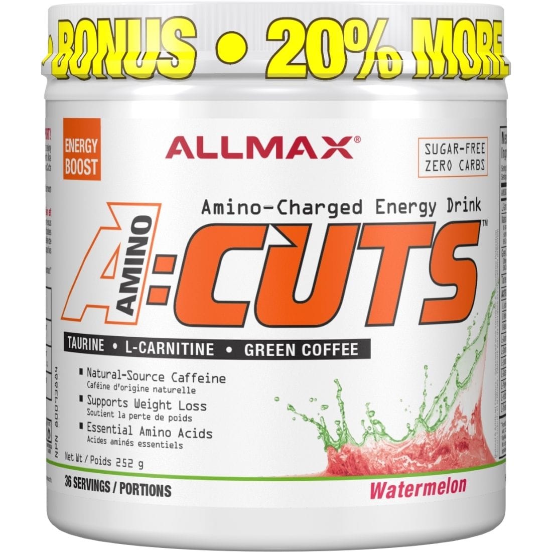 Allmax A:Cuts Aminocuts Amino-Charged Energy Drink, 4.2g Amino Acids, Sugar-Free, 36 Servings