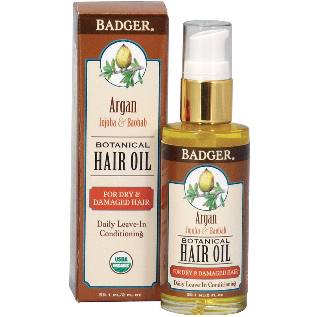 Badger Hair Oil (Argan) Leave-in Conditioning, 59ml
